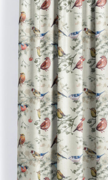 'Spring Lark' Bird-Print Cotton Window Drapes (Red/ Gray/ Blue/ Beige)