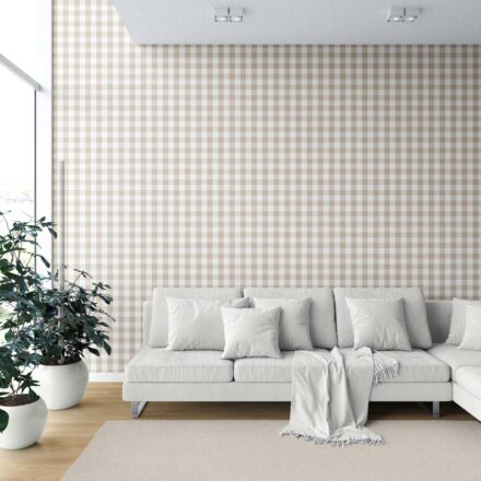 'Trigo' Neutral Geometric Gingham Wallpaper (Warm Beige) - Image 6