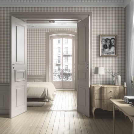 'Trigo' Neutral Geometric Gingham Wallpaper (Warm Beige) - Image 4