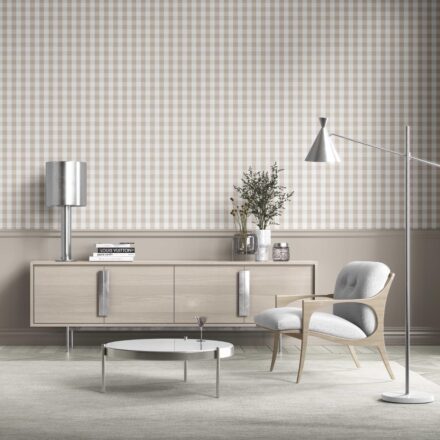 'Rohan' Neutral Geometric Gingham Wallpaper (Soft Taupe) - Image 2