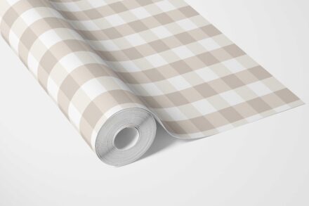 'Rohan' Neutral Geometric Gingham Wallpaper (Soft Taupe) - Image 3