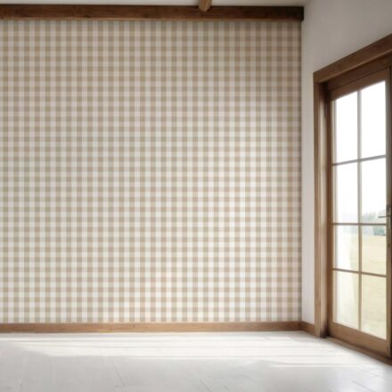 'Rohan' Neutral Geometric Gingham Wallpaper (Soft Taupe) - Image 7