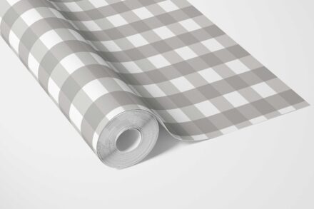 'Dhani' Neutral Geometric Gingham Wallpaper (Stone Gray) - Image 3
