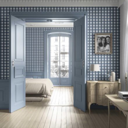 'Dublin Grid' Geometric Gingham Wallpaper (Slate Blue) - Image 4