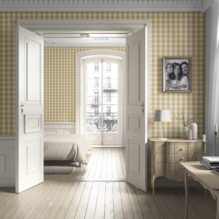 'Zafaron' Geometric Gingham Wallpaper (Yellow) - Image 2