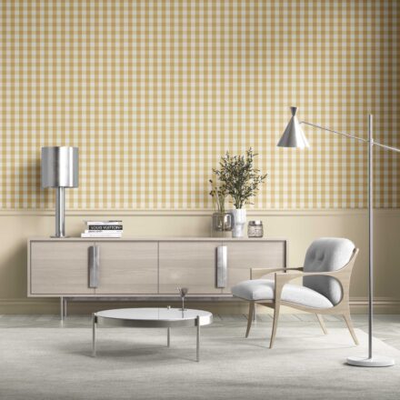 'Zafaron' Geometric Gingham Wallpaper (Yellow) - Image 4