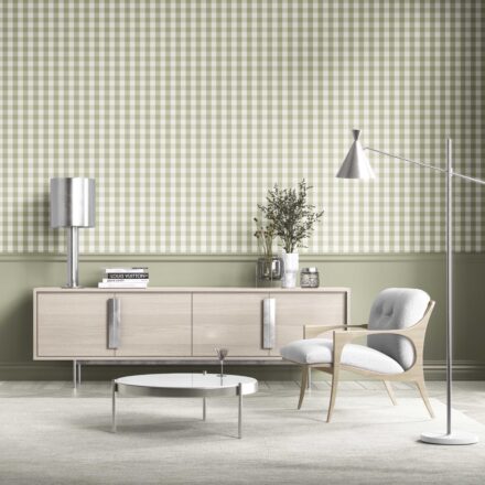 'Zeytin' Geometric Gingham Wallpaper (Olive Green) - Image 4