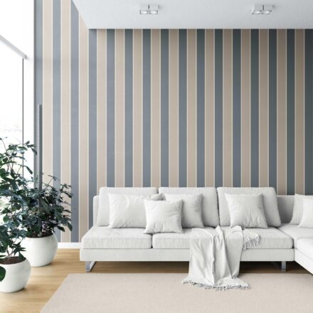 'Seafarer' Neutral Geometric Striped Wallpaper (Stone Blue/ Beige) - Image 6