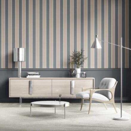 'Seafarer' Neutral Geometric Striped Wallpaper (Stone Blue/ Beige) - Image 3