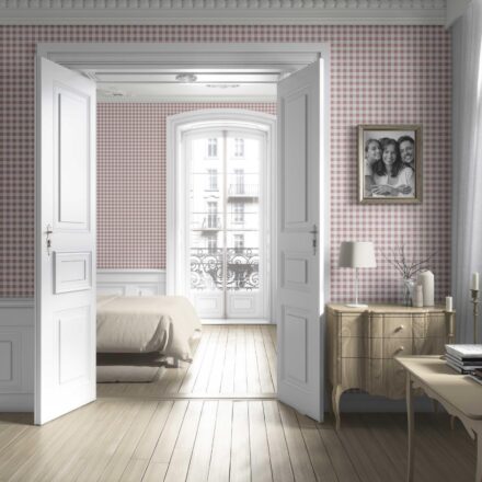 'Allium' Gingham Checkered Wallpaper (Pink) - Image 2