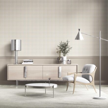 'Valo' Neutral Gingham Checkered Wallpaper (Beige) - Image 2