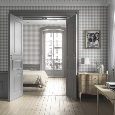 'Boeing' Neutral Gingham Checkered Wallpaper (Gray) - Image 4