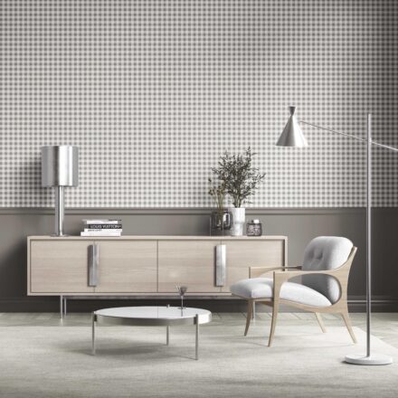 'Bentonite' Neutral Gingham Checkered Wallpaper (Gray) - Image 2