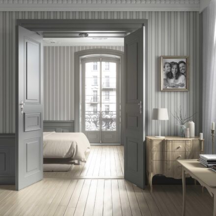 'Fanfare' Neutral Geometric Striped Wallpaper (Gray) - Image 3