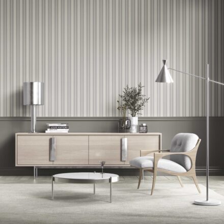 'Fanfare' Neutral Geometric Striped Wallpaper (Gray) - Image 2