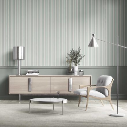 'Romaine' Neutral Geometric Striped Wallpaper (Duck Egg Blue) - Image 2