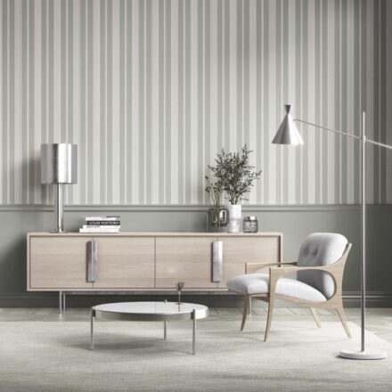 'Antimony' Neutral Geometric Striped Wallpaper (Sage Gray) - Image 2