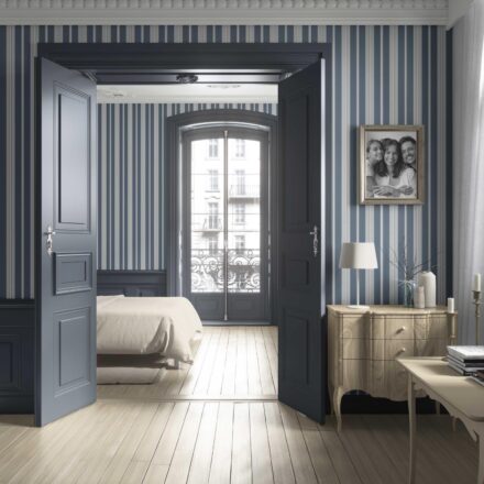 'Burnt Malt' Geometric Striped Wallpaper (Slate Gray/ Blue) - Image 2