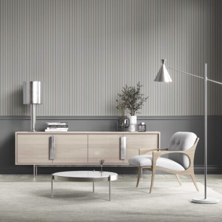 'Berrisford' Neutral Geometric Striped Wallpaper (Slate Gray) - Image 3