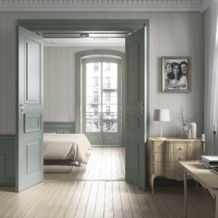 'Frosted' Neutral Geometric Striped Wallpaper (Sage Gray) - Image 4