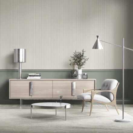 'Frosted' Neutral Geometric Striped Wallpaper (Sage Gray) - Image 3