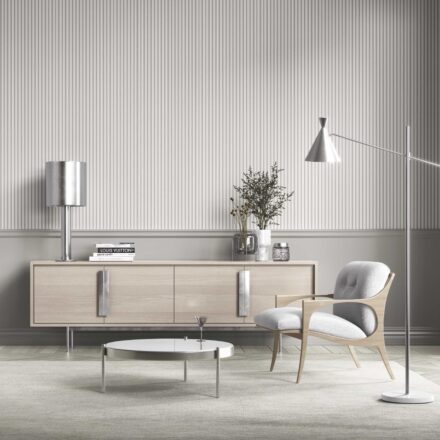 'Pinewood' Neutral Geometric Striped Wallpaper (Light Gray) - Image 3
