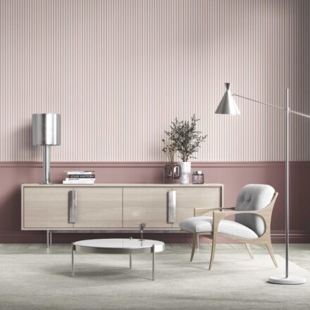 'Bisque' Geometric Striped Wallpaper (Pastel Pink) - Image 3