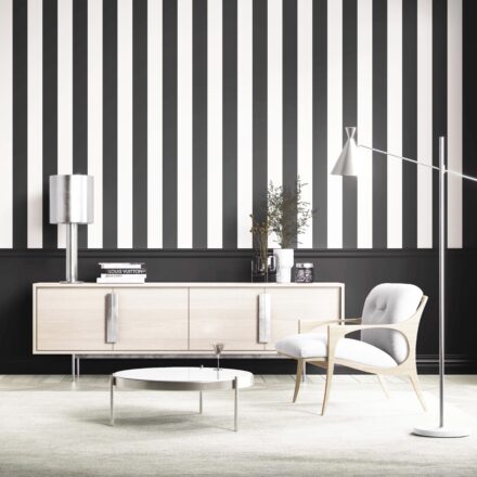 'Tidal Manor' Neutral Geometric Striped Wallpaper (Black/ White) - Image 6