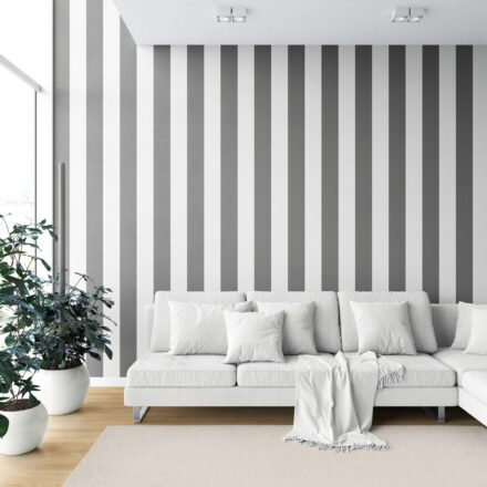 'Cinereous' Neutral Geometric Striped Wallpaper (Dark Gray/ White) - Image 2