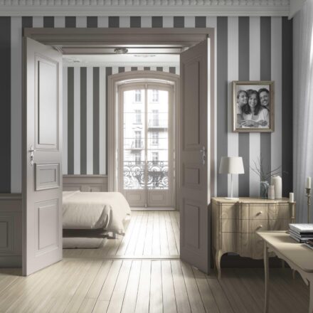 'Cinereous' Neutral Geometric Striped Wallpaper (Dark Gray/ White) - Image 4