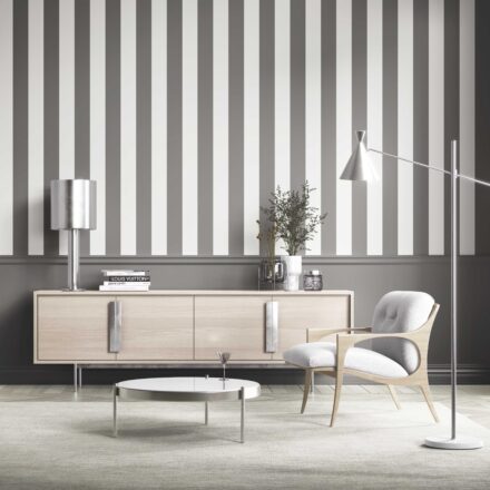 'Cinereous' Neutral Geometric Striped Wallpaper (Dark Gray/ White) - Image 6