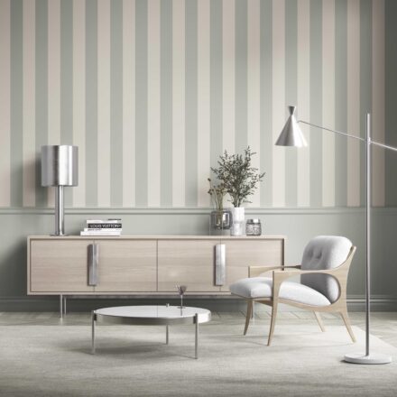 'Sakin' Neutral Geometric Striped Wallpaper (Sage Gray/ Cream) - Image 2