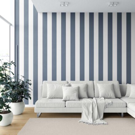 'Crayon' Neutral Geometric Striped Wallpaper (Slate Blue/ White) - Image 2