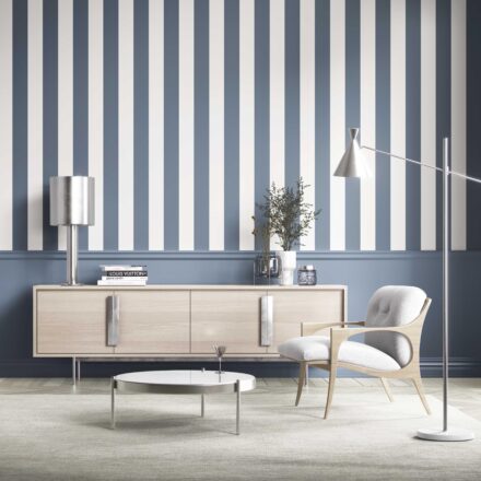 'Crayon' Neutral Geometric Striped Wallpaper (Slate Blue/ White) - Image 6