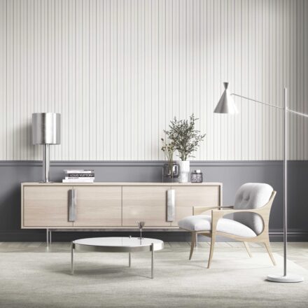 'Bellcourt' Neutral Geometric Striped Wallpaper (Cream/ White/ Gray) - Image 3