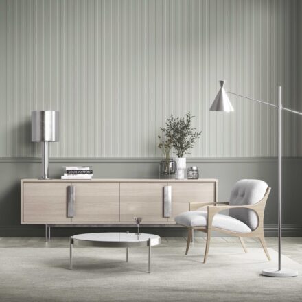 'Danube' Neutral Geometric Striped Wallpaper (Green-Gray) - Image 3