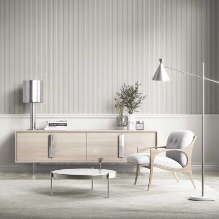 'Clocktower' Neutral Geometric Striped Wallpaper (Gray) - Image 6