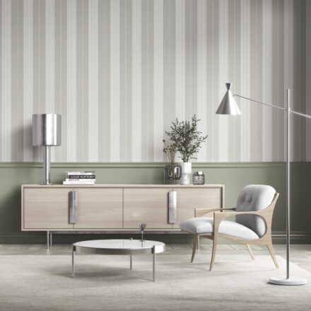 'Quill' Neutral Geometric Striped Wallpaper (Gray-Green) - Image 2