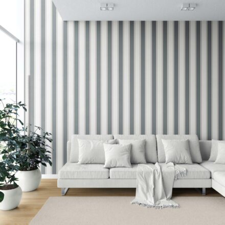 'Temara' Neutral Geometric Striped Wallpaper (Slate Blue/ Gray) - Image 2