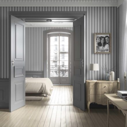 'Country Charm' Neutral Geometric Striped Wallpaper (Gray) - Image 2