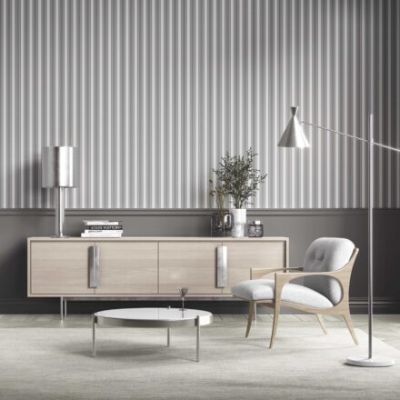 'Country Charm' Neutral Geometric Striped Wallpaper (Gray) - Image 6
