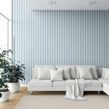 'Sea Holly' Geometric Striped Wallpaper (Blue/ Cream) - Image 2
