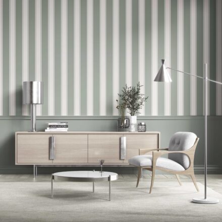 'Dinnigan' Geometric Striped Wallpaper (Sage Green/ Gray) - Image 6