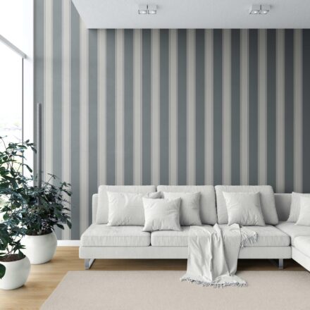 'Elderflower' Neutral Geometric Striped Wallpaper (Slate Gray) - Image 6