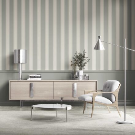 'Celestial' Neutral Geometric Striped Wallpaper (Sage Gray) - Image 2