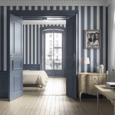 'Midnight Lamp' Geometric Striped Wallpaper (Navy Blue) - Image 4