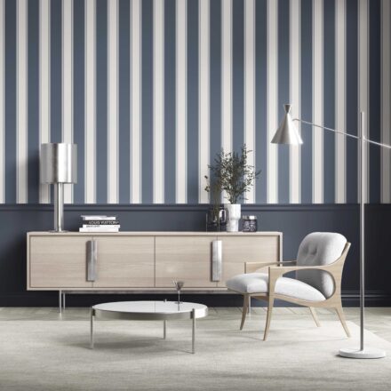 'Midnight Lamp' Geometric Striped Wallpaper (Navy Blue) - Image 6