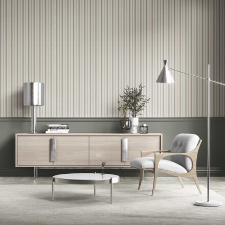 'Niblock' Geometric Striped Wallpaper (Sage Green/ Cream) - Image 3
