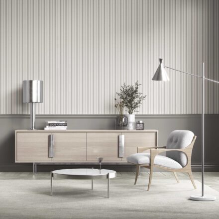 'Zeze' Neutral Geometric Striped Wallpaper (Stone Gray/ Cream) - Image 3