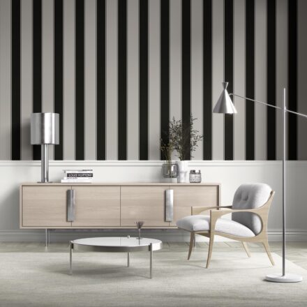 'Gryon' Neutral-Toned Scandi-Inspired Striped Wallpaper (Gray/ Black) - Image 6